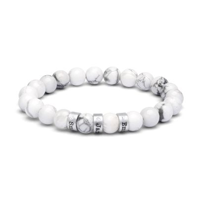 Namensarmband für Damen aus Howlith mit Diamanten [Sterlingsilber]