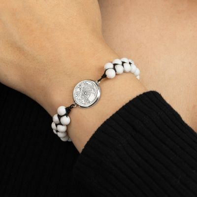 Precious Spot Howlite Engraved Map Bracelet [Sterling Silver]