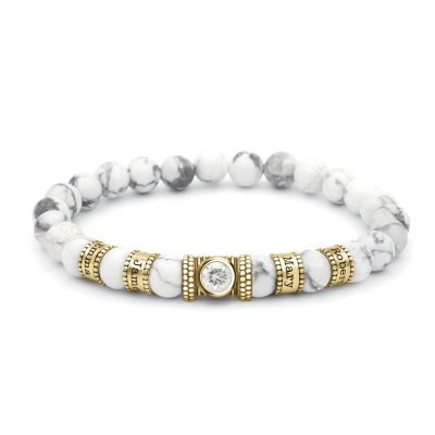 Howlite Women Name Bracelet with 1 ct Diamond [18K Gold Plated]