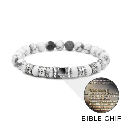 Howlite Men Name Bracelet With Nano Bible [Sterling Silver]