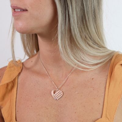 Collier Dans Mon Cœur avec Pierres de Naissance et Noms [Plaqué Or Rose 18ct]