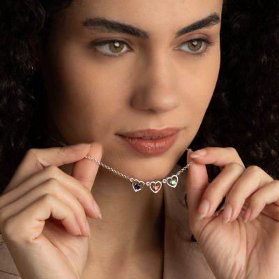 Infinite Hearts Birthstone Necklace [Sterling Silver]