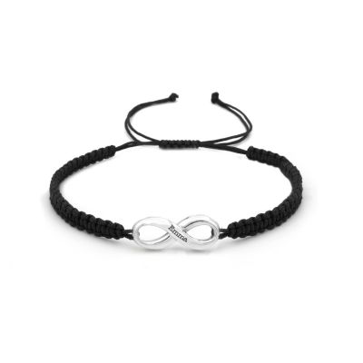 Infinity Name Bracelet - Wide Black String [Sterling Silver]