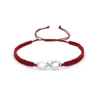 Infinity Name Bracelet - Wide Red String [Sterling Silver]