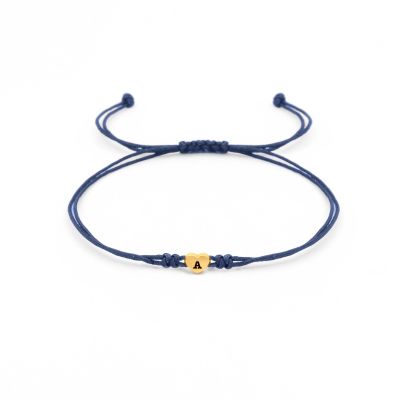 Ties of Heart Initial Bracelet - Blue Cord [14 Karat Gold]