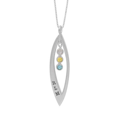 Open Leaf Initial and Birthstone Necklace [Sterling Silver]