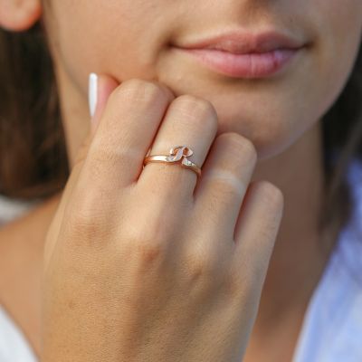 Bague Initiale 3D [Plaqué Or Rose 18ct]