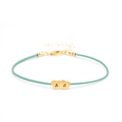 Intertwined Hearts Initials Bracelet - Green Cord [18K Gold Plated]