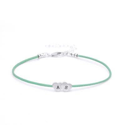 Intertwined Hearts Initials Bracelet - Green Cord [Sterling Silver]