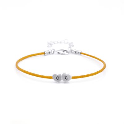 Intertwined Hearts Initials Bracelet - Orange Cord [Sterling Silver]