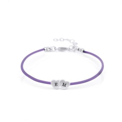 Intertwined Hearts Initials Bracelet - Purple Cord [Sterling Silver]