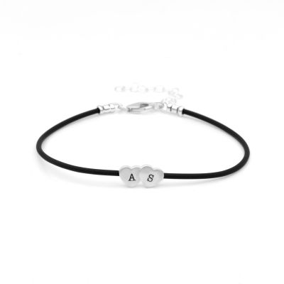 Intertwined Hearts Initials Bracelet - Black Cord [Sterling Silver]