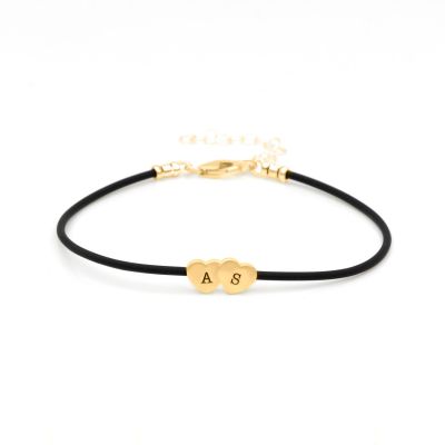 Intertwined Hearts Initials Bracelet - Black Cord [18K Gold Plated]