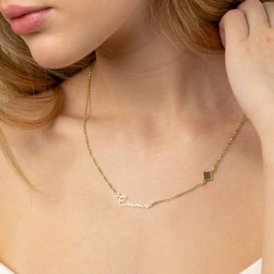 Collier Italique Prénoms avec Nano Bible [Plaqué Or 18ct]