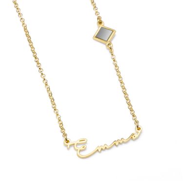 Italic Name Necklace with Nano Bible [18K Gold Vermeil]