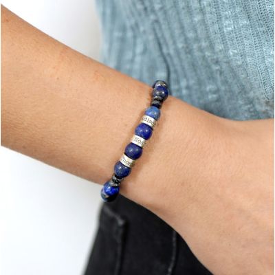Blue Lapis Lazuli Name Bracelet with Hematite stones