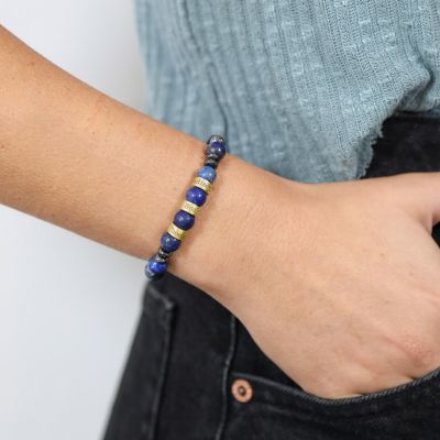Bracelet Lapis Lazuli et Hématite Avec Noms [Plaqué Or 18ct]