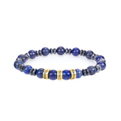 Bracelet Lapis Lazuli et Hématite Avec Noms [Plaqué Or 18ct]