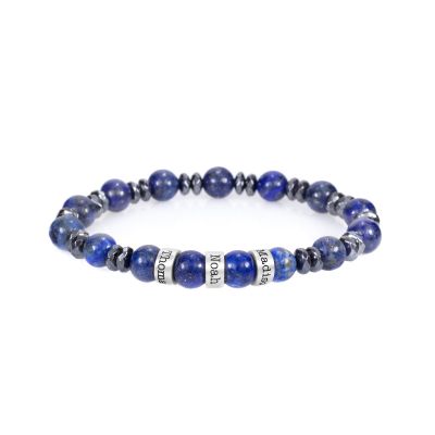Lapis Lazuli en Hematiet Mannen Naam Armband - Sterling Zilver