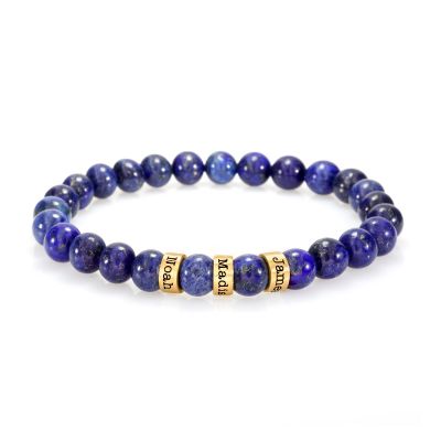 Bracelet Lapis Lazuli avec Prénoms pour Femme [Plaqué Or 18ct]