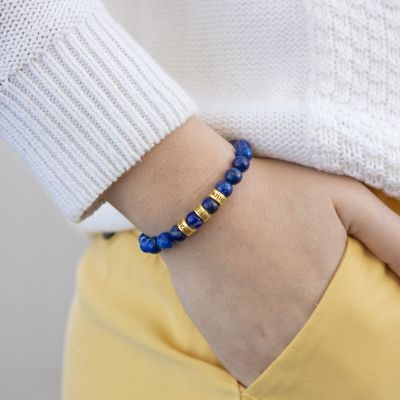Bracelet Lapis Lazuli avec Prénoms pour Femme [Vermeil 18ct]