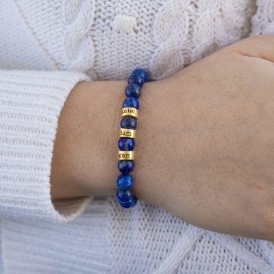 Bracelet Lapis Lazuli avec Prénoms pour Femme [Plaqué Or 18ct]