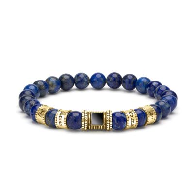 Bracelet Lapis Lazuli Prénoms pour Homme avec Nano Bible [Vermeil 18ct]