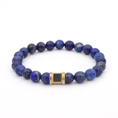 Lapis Lazuli Men Bracelet with Nano Bible - 14 Karat Gold