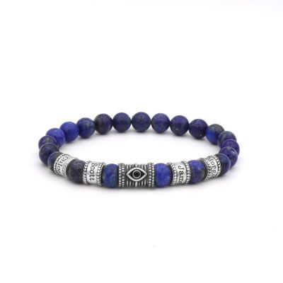 Bracelet Lapis Lazuli Prénom avec Œil du Mal pour Homme