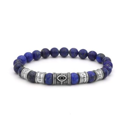 Bracelet Lapis Lazuli Prénom avec Œil du Mal pour Homme