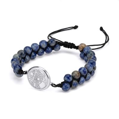 Gravierte Karte Herrenarmband aus Lapislazuli [Sterlingsilber]