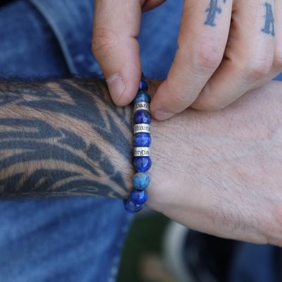 Bracelet Lapis Lazuli avec Prénoms pour Homme