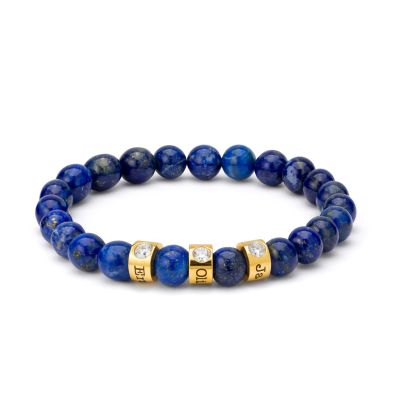Lapis Lazuli Women Name Bracelet with 0.20 ct Diamonds [18K Gold Vermeil]