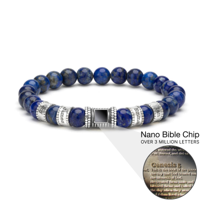 Lapis Lazuli Men Name Bracelet with Nano Bible 