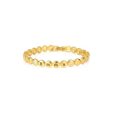 Bracelet à Initiales Mia Tennis Carré avec Diamants [Vermeil 18ct]