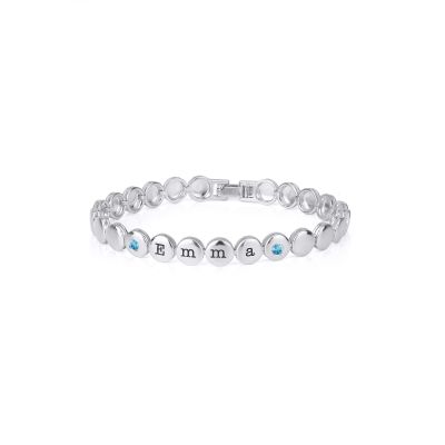 Mia Statement Tennis Engraved Bracelet with Gemstones [Sterling Silver]