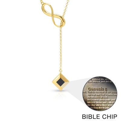 Lariat Unendlichkeit Halskette mit Nano-Bibel [750er Gold Vermeil]