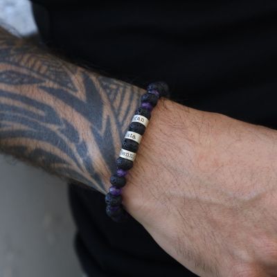 Bracelet Prénom en Lave et Améthyste - Argent 925