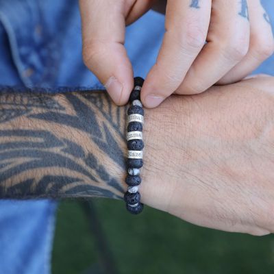 Lava and Labradorite Name Bracelet - Sterling Silver