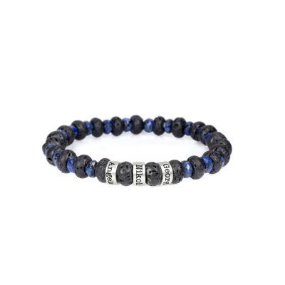 Bracelet Lave et Lapis-Lazuli avec Prénoms - Argent 925 