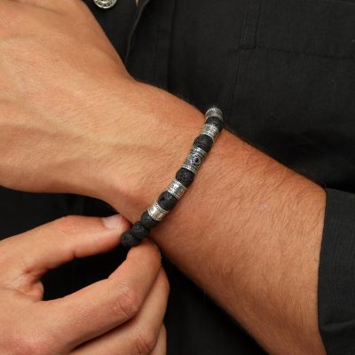 Lava Stone Hamsa Men Name Bracelet