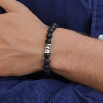Lava Stone Om Men Bracelet