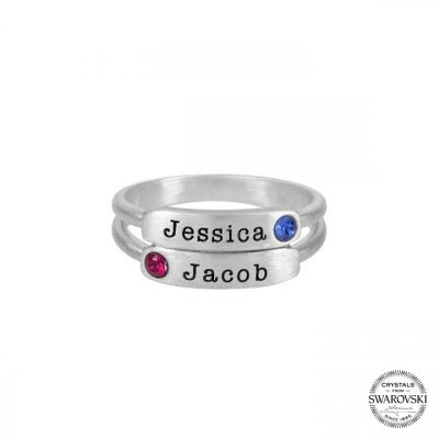 Promise Ring with Names and Swarovski® crystals in Silver