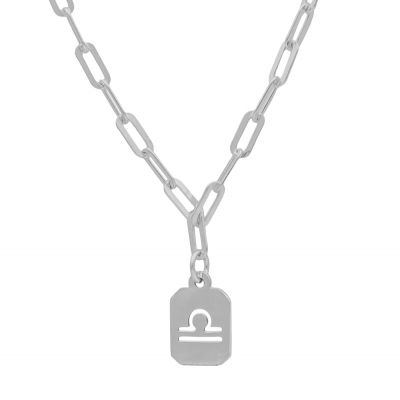Libra Necklace - Zodiac Sign with Paperclip Chain [Sterling Silver]