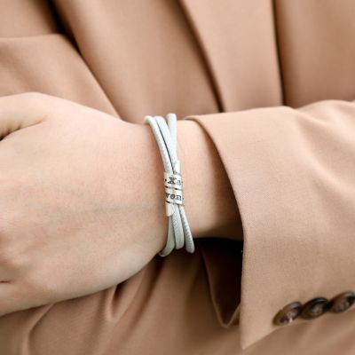 Bracelet Famille avec Prénoms pour Femme - Argent 925 [Daim Gris Clair]