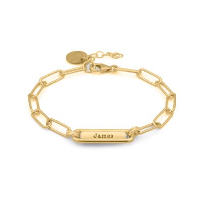 Link Chain Bar Engraved Bracelet [18K Gold Vermeil]