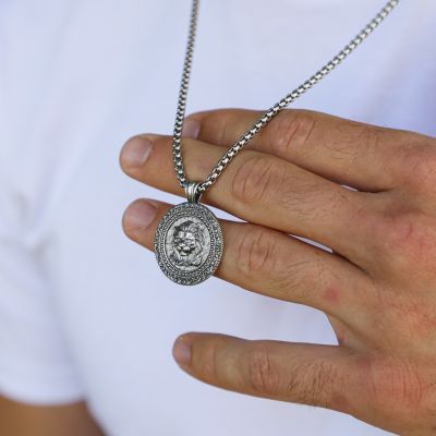 Collier Cœur de Lion avec Coordonnées pour Homme - Argent 925