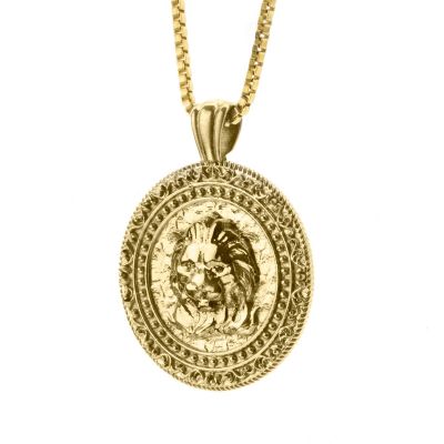 Lion Heart Necklace with Coordinates for Men - 18K Gold Plated