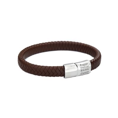 Men Magnet Engraved Bracelet - Brown
