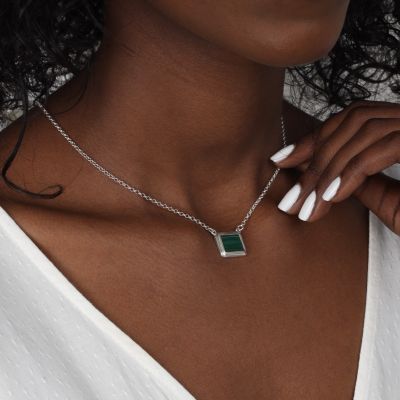 Touch of Nature Malachite Necklace - Horizontal [Sterling Silver]